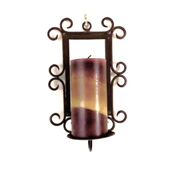 Iron Wall Sconce with Mirror and Candle Holder, with Multicolor Pillar Candle - Picture 1 of 13